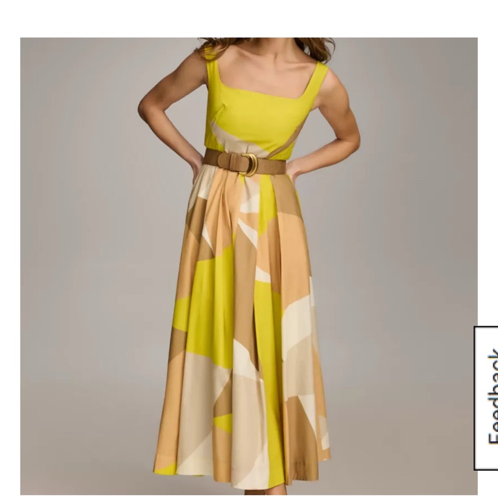 Donna Karan Yellow and Tan Midi Dress